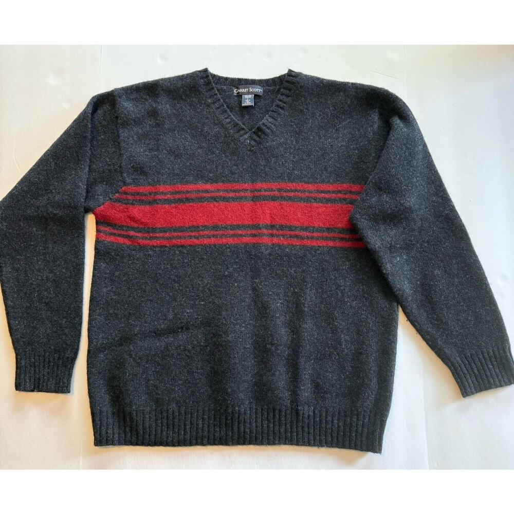 Garret Scott Sweater Men’s LG Shetland Wool Charcoal Gray Professor Grandpa Warm